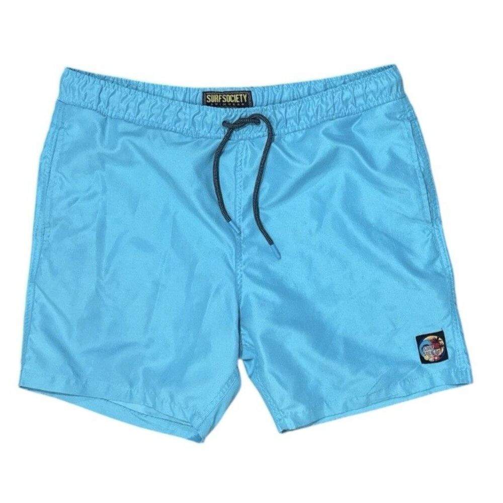 Surf Society Swim Trunks Shorts L Lined Blue 90s Style Pockets Drawstring Beach